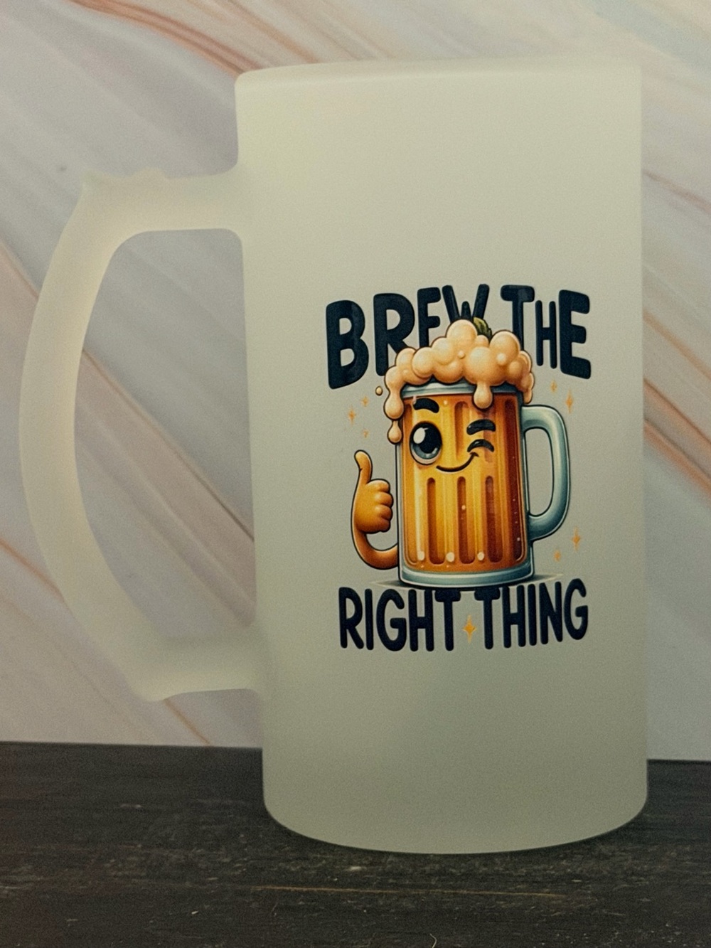 Brew The Right Thing Beer Frosted 16 oz Beer Mug - Colorful Cartoon Design